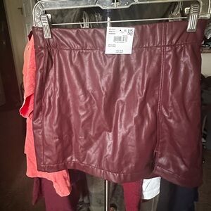 American Eagle Burgundy Faux Leather Mini Skort